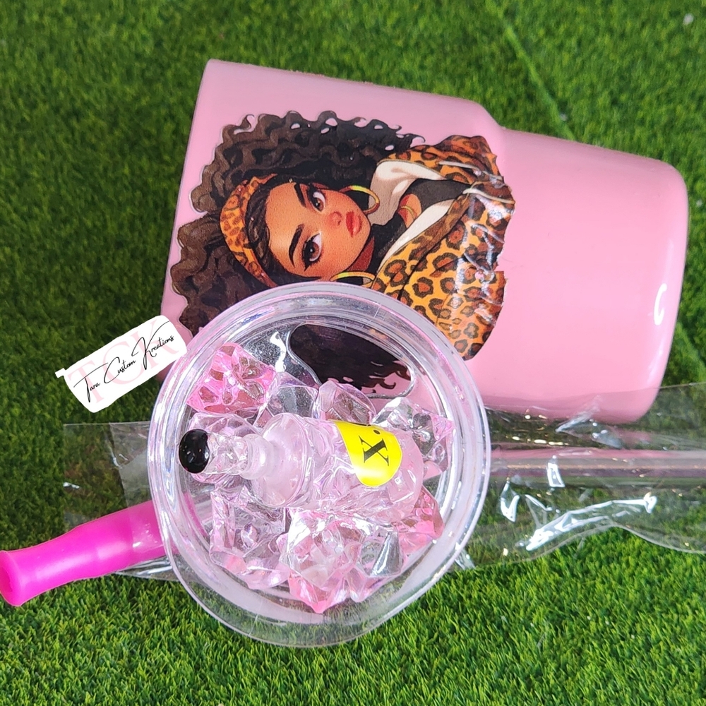 Customized miniature tumbler comes with a decorated lid straw and straw tip